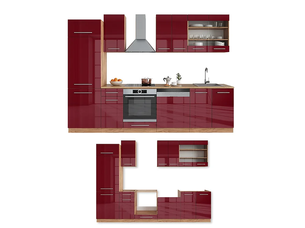 Pentry bordeaux högblank/goldkraft ek 300x46x81.6 fame-line