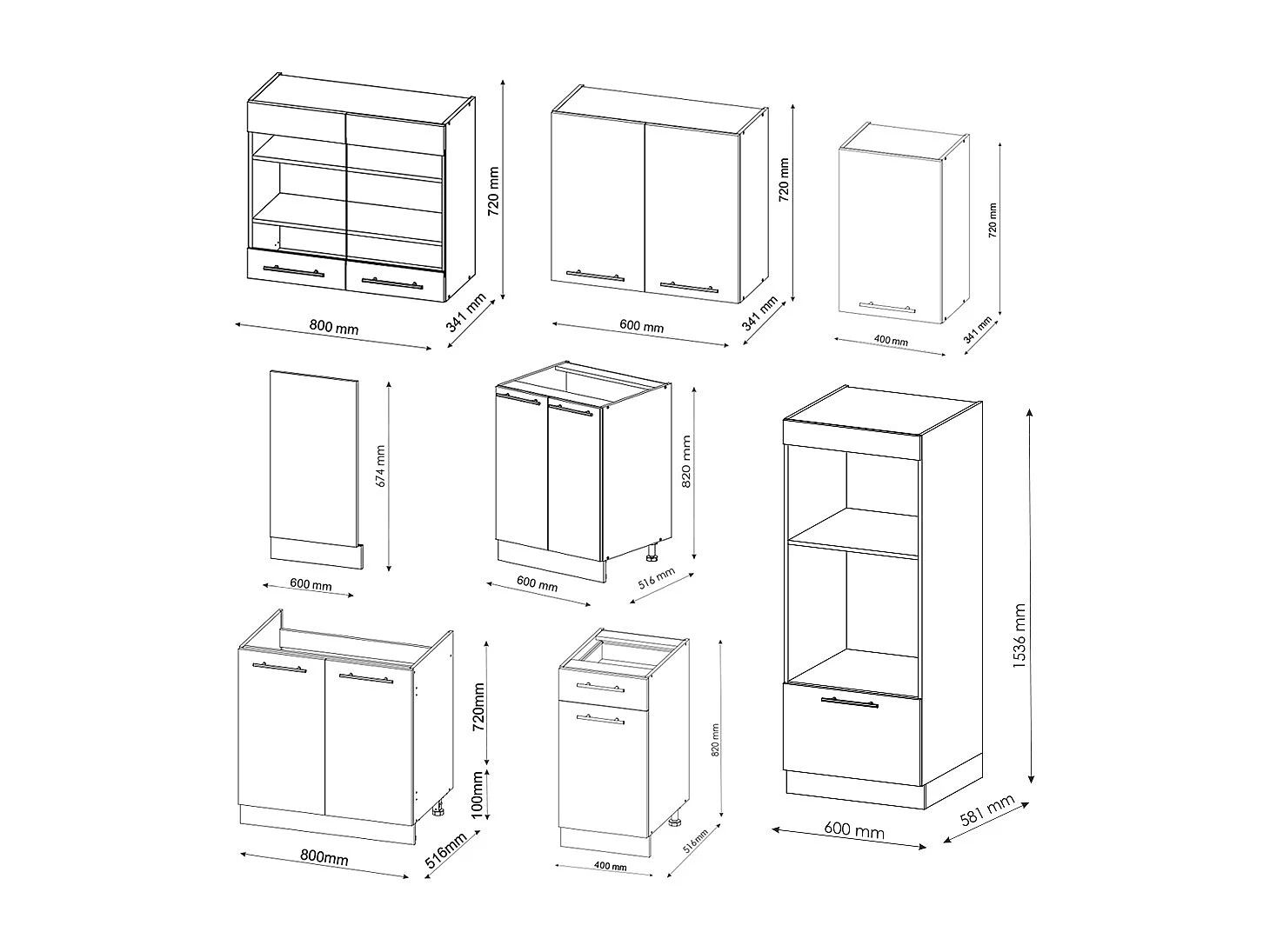 Mueble de cocina blanco brillo intenso/roble dorado 300x60x81.6 fame-line