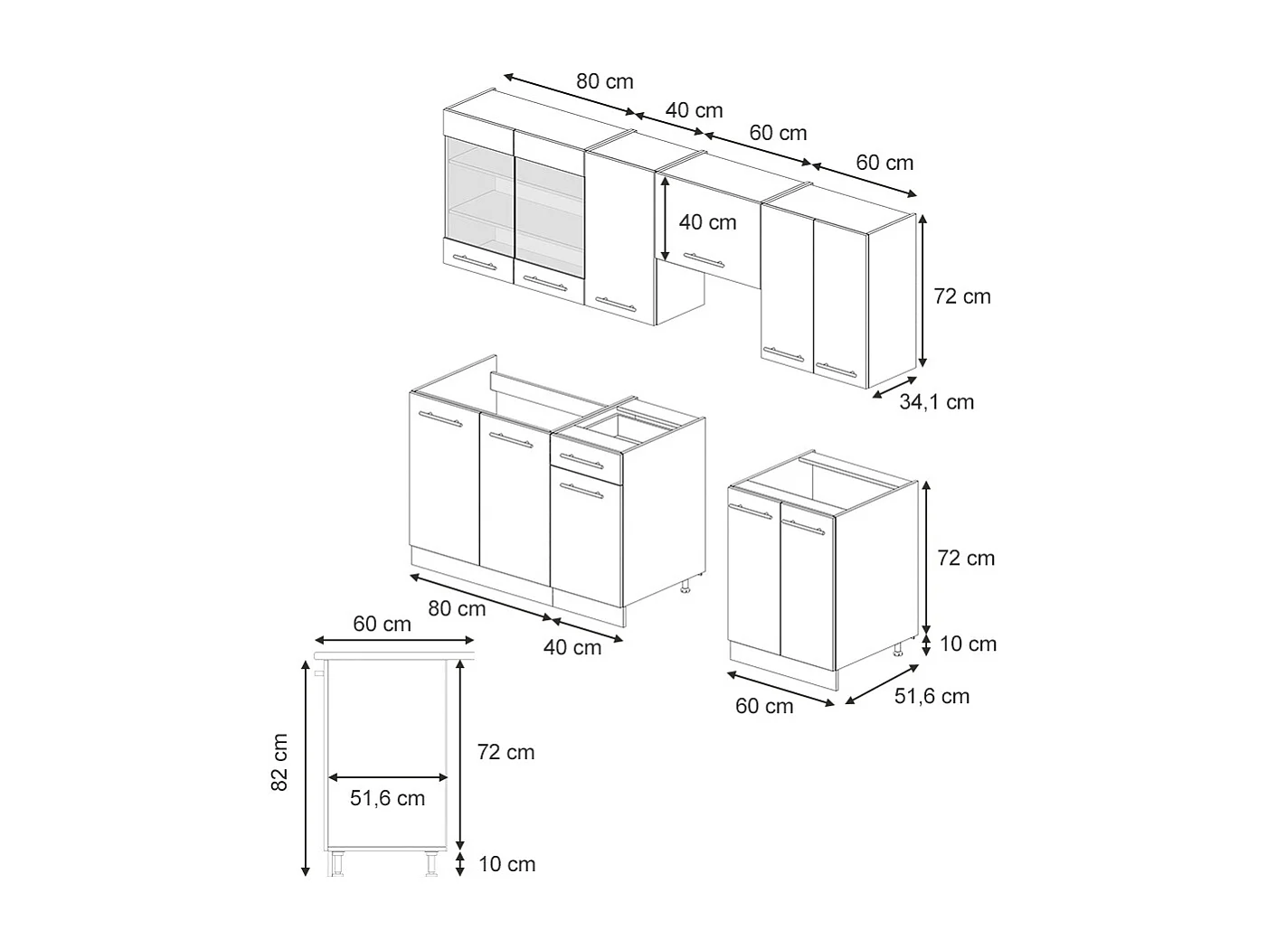 Kitchenette bleu foncé brillant/chêne doré 240x46x81.6 fame-line