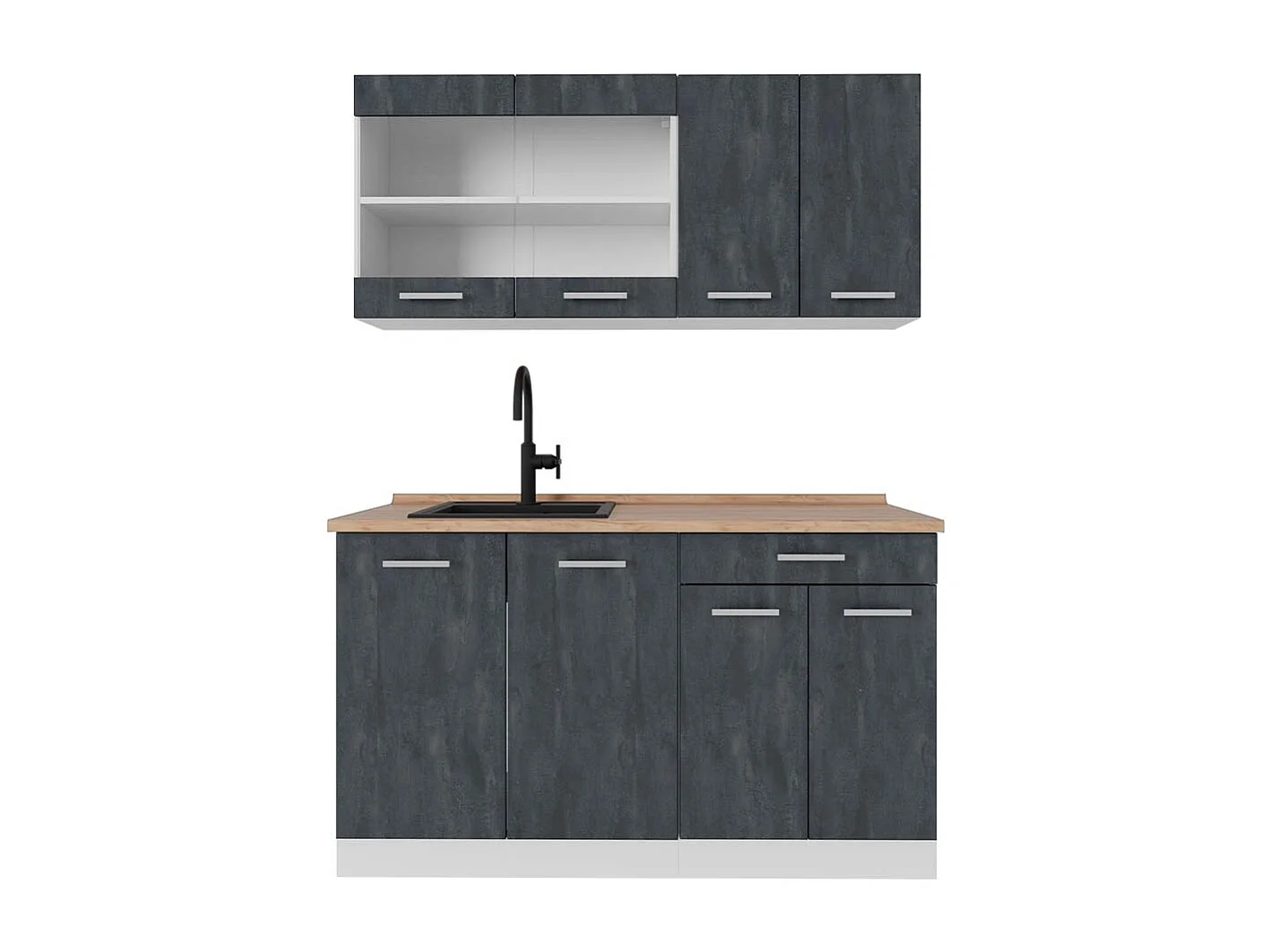 Enskilt kök svart betong/vit 140x60x81.6 r-line