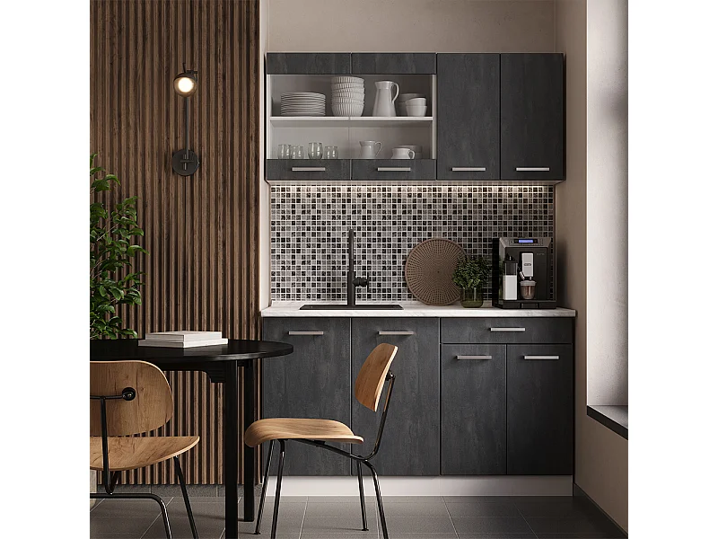 Cuisine noir béton/blanc 140x60x81.6 r-line