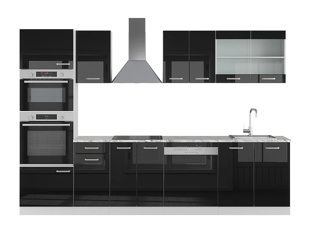 Cuisine noir haute brillance 300x60x81.6 r-line