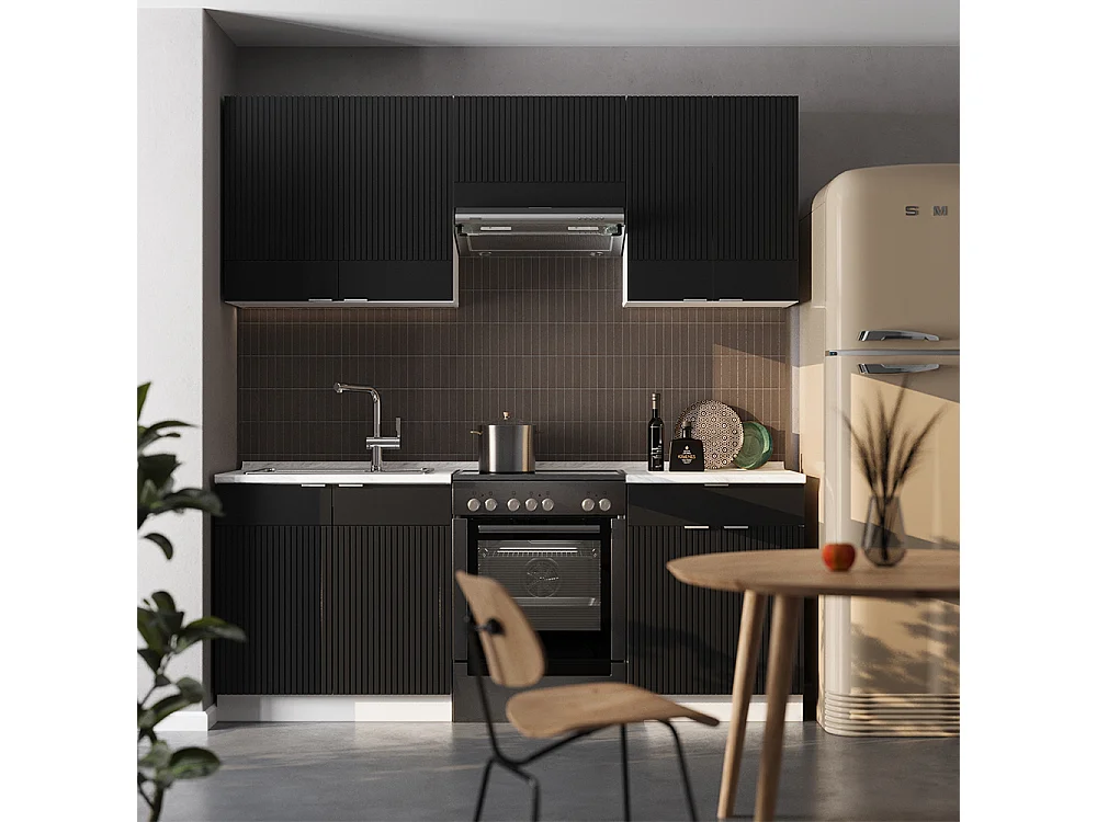 Cuisine noir rayé/blanc 200x60x81.6 fame-line