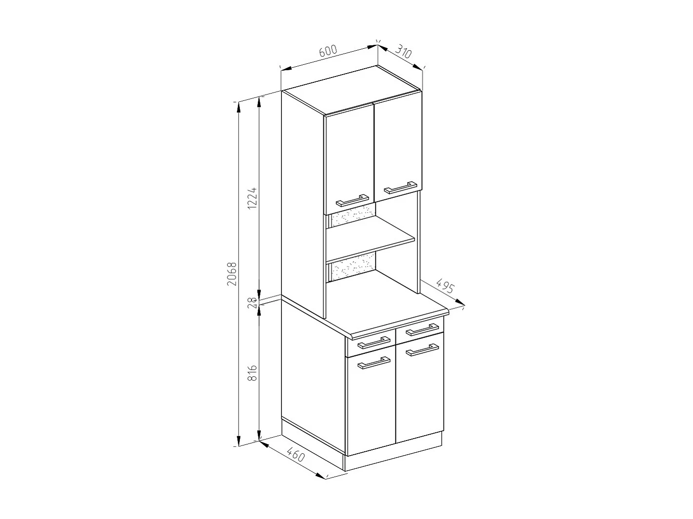 Kitchen block white high gloss 60x60x81.6 r-line