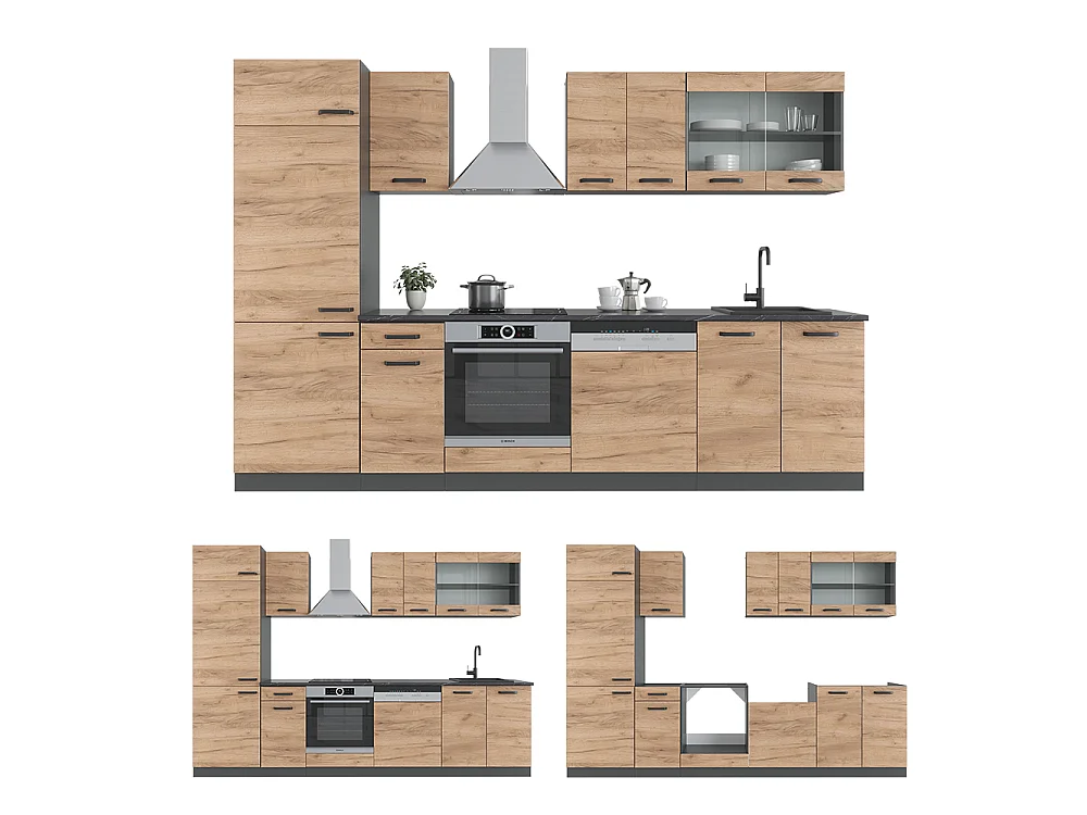 Cuisine chêne doré/anthracite 300x60x81.6 r-line