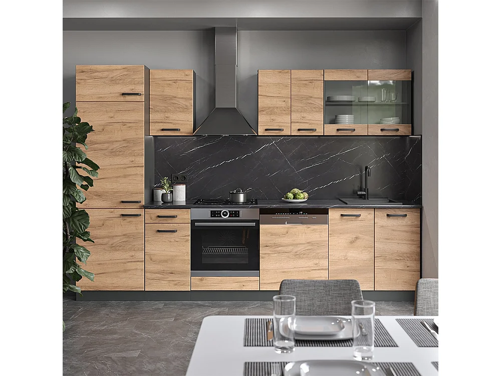 Cuisine chêne doré/anthracite 300x60x81.6 r-line