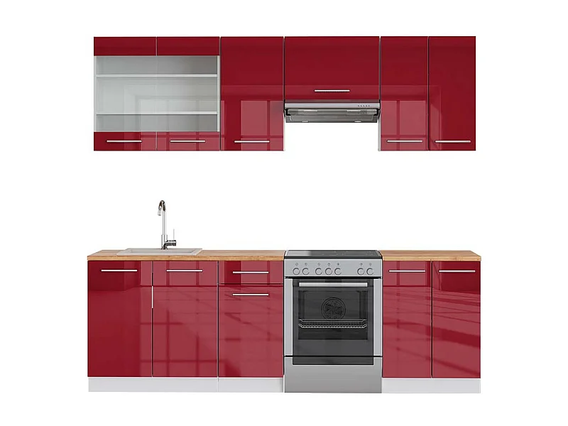 Mueble de cocina burdeos brillo intenso/blanco 240x60x81.6 fame-line