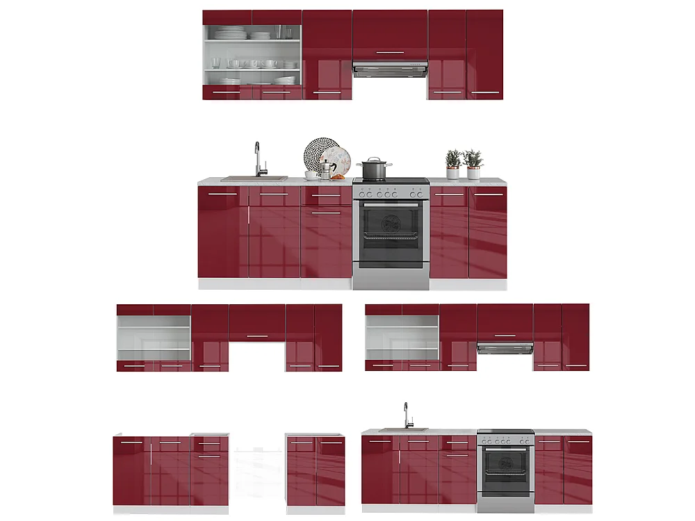 Kitchenette bordeaux alto brilho/branco 240x60x81.6 fame-line