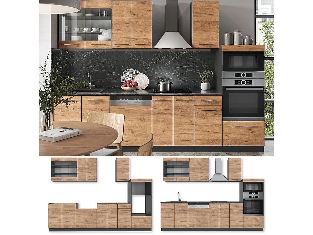 Cuisine chêne doré/anthracite 300x46x81.6 fame-line