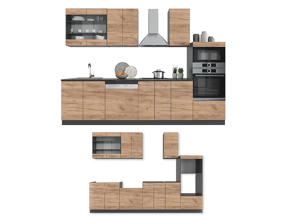 Cuisine chêne doré/anthracite 300x46x81.6 fame-line
