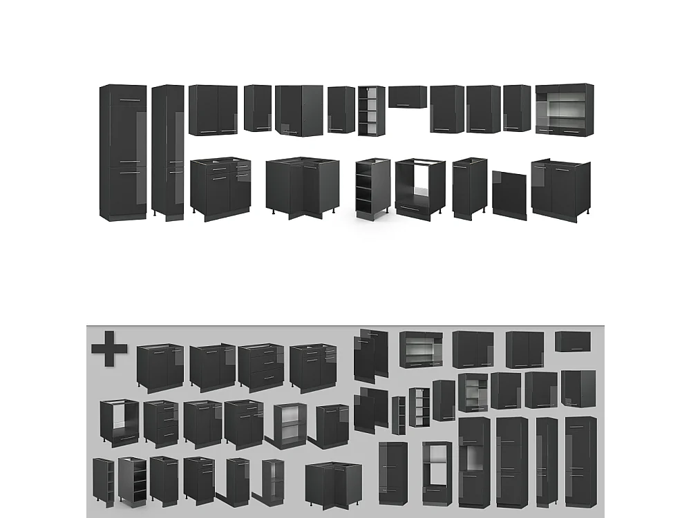 Cocina esquinera antracita alto brillo 347x60x81.6 fame-line