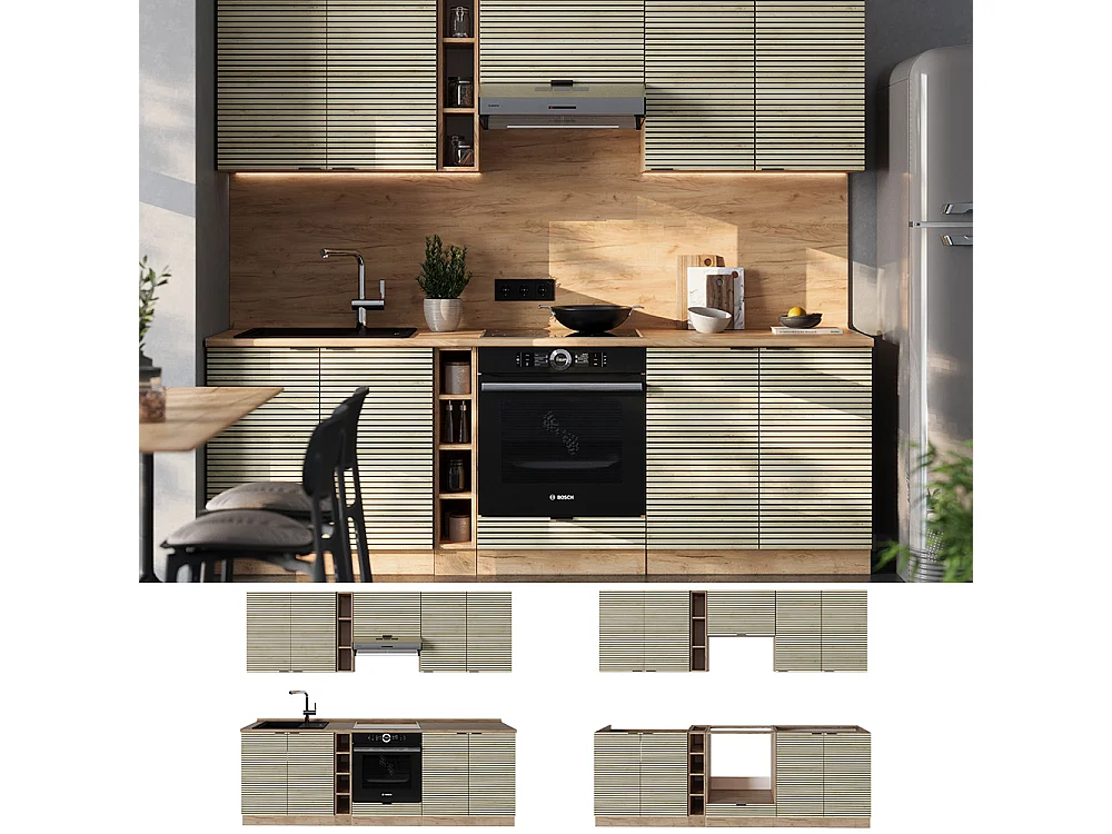 Cuisine chêne lambris/chêne doré 235x60x81.6 fame-line