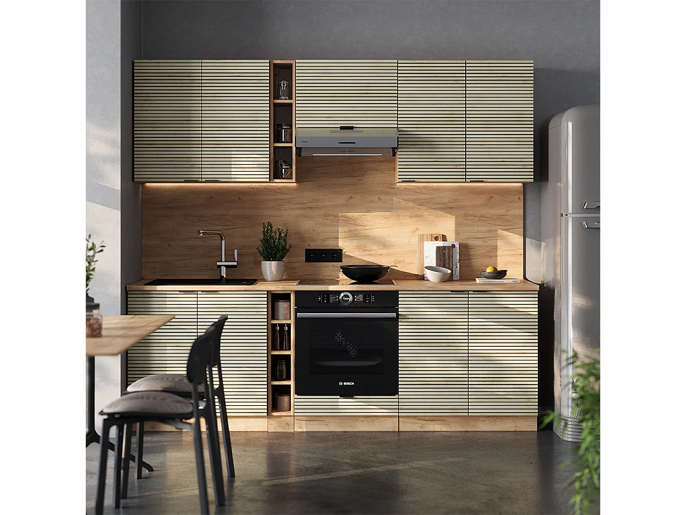 Køkkenrække egetræspanel/guldkraft egetræ 235x60x81.6 fame-line