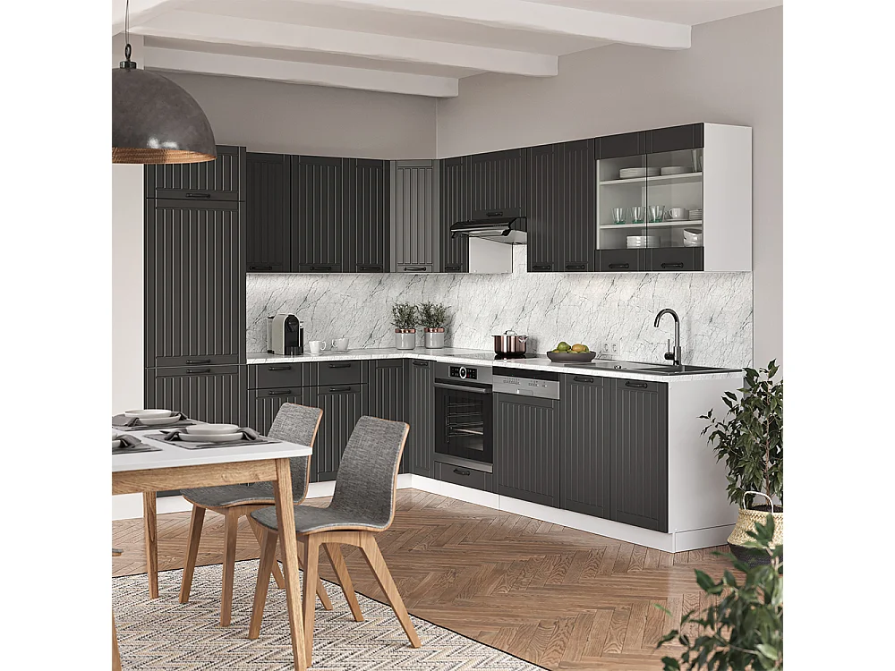 Hjørnekøkken antracit landhus/hvid 287x46x81.6 fame-line
