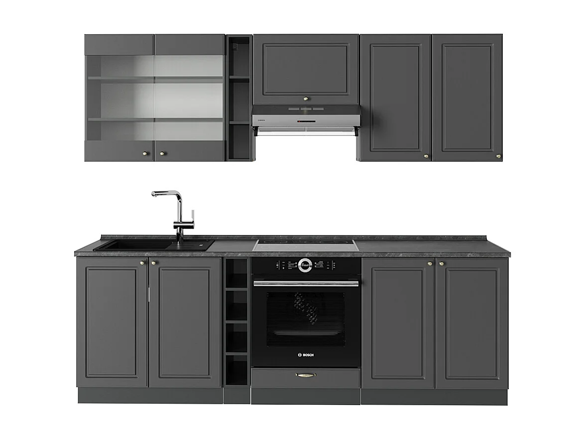 Mueble de cocina antracita-oro landhaus 235x60x81.6 fame-line