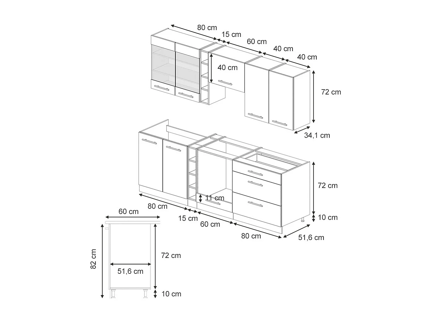 Mueble de cocina antracita-oro landhaus 235x60x81.6 fame-line