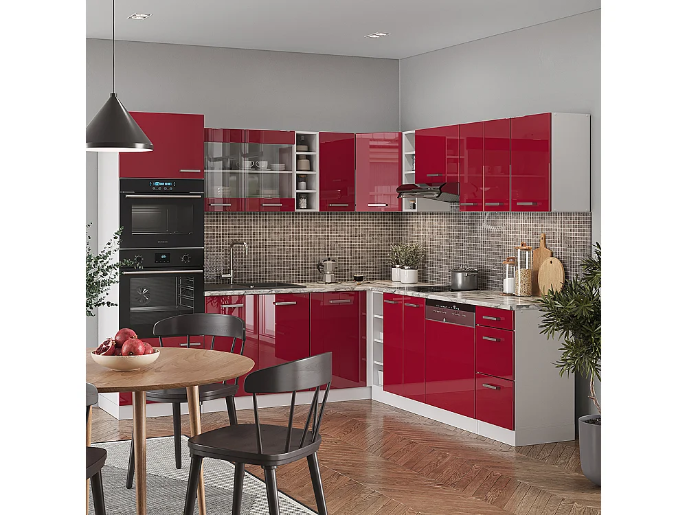 Eckküche rot hochglanz/weiß 247x60x81.6 r-line