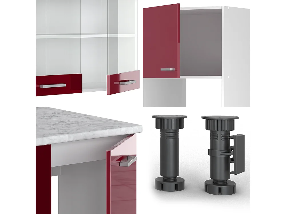 Eckküche rot hochglanz/weiß 247x60x81.6 r-line