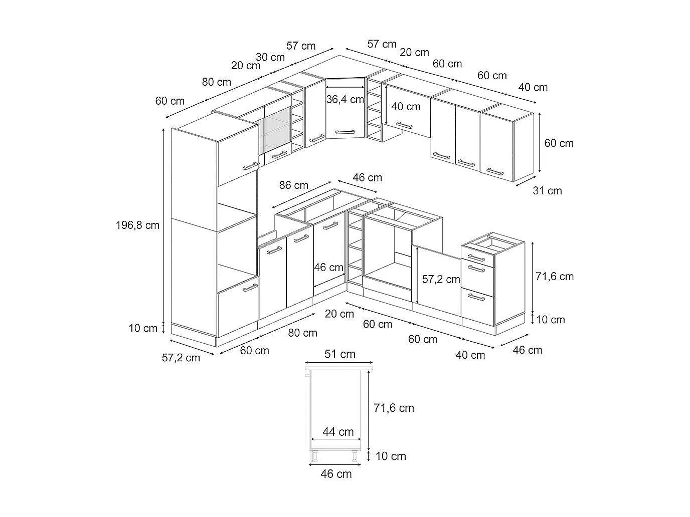Cuisine en angle rouge brillant/blanc 247x60x81.6 r-line