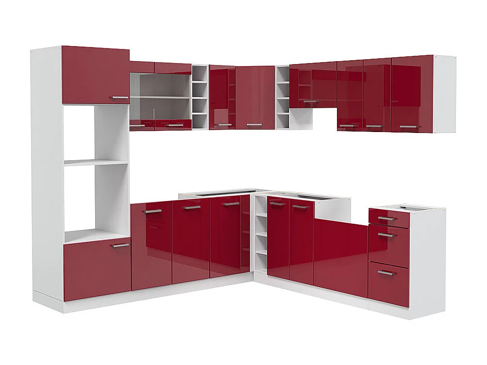 Cuisine en angle rouge brillant/blanc 247x60x81.6 r-line