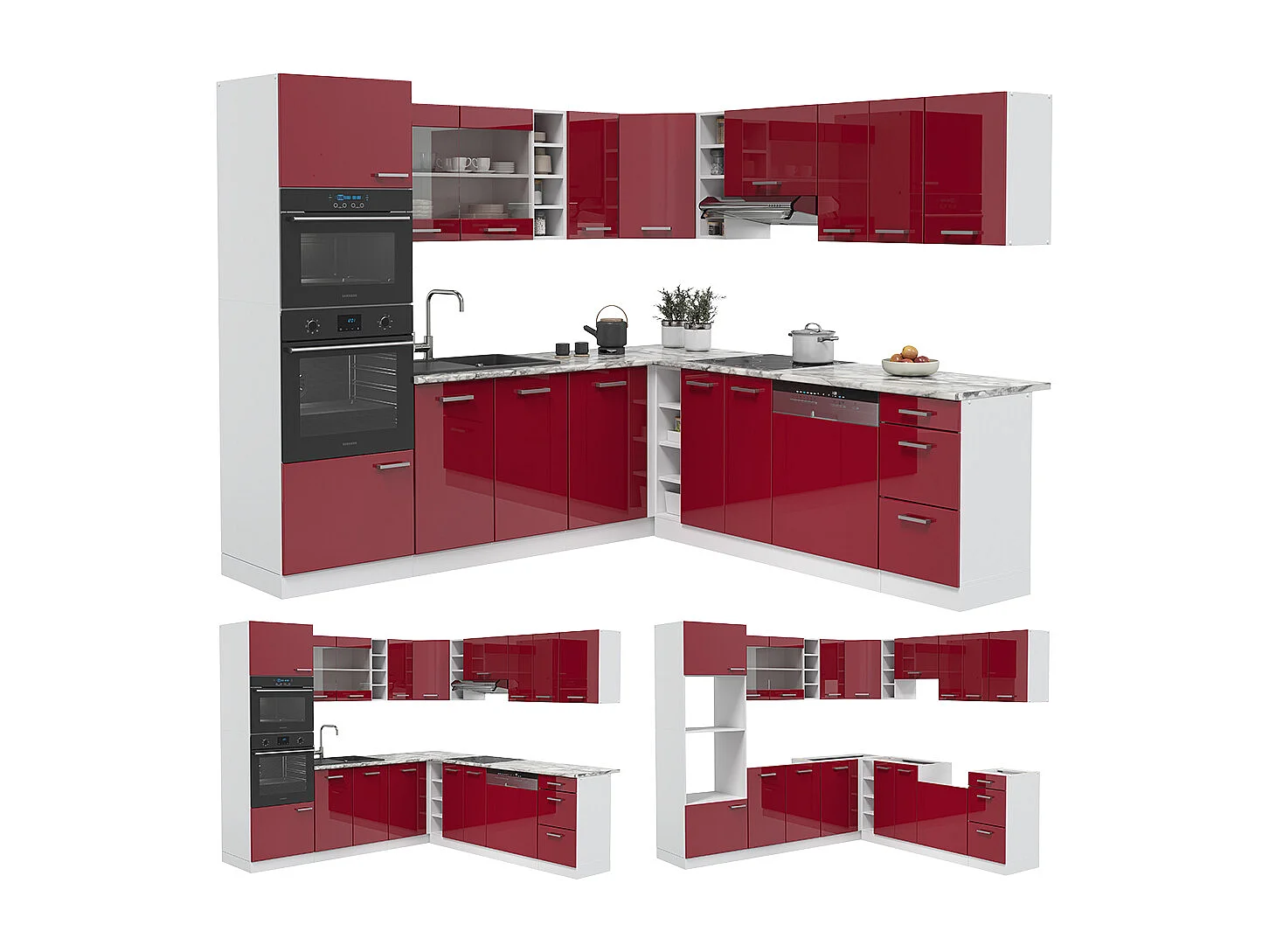 Cuisine en angle rouge brillant/blanc 247x60x81.6 r-line
