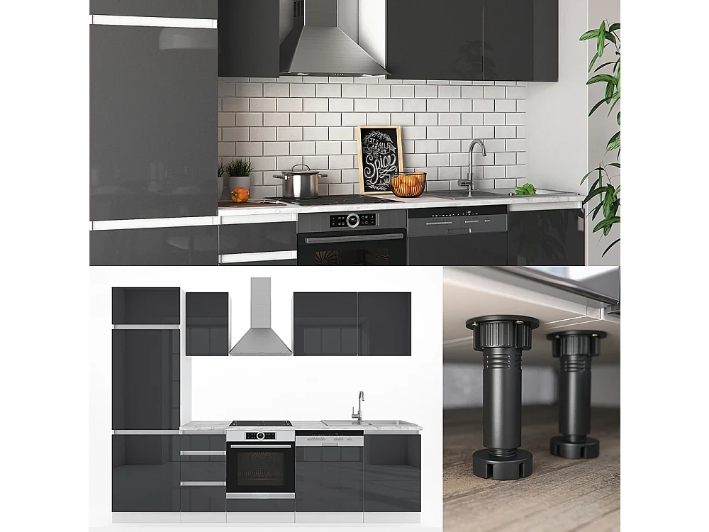 Cuisine anthracite brillant/blanc 270x57.7x81.6 optima