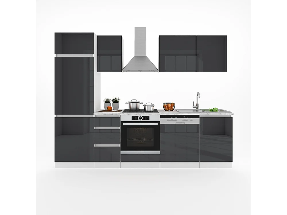 Cuisine anthracite brillant/blanc 270x57.7x81.6 optima