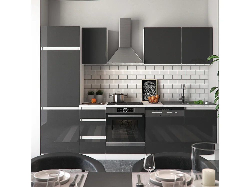 Cuisine anthracite brillant/blanc 270x57.7x81.6 optima