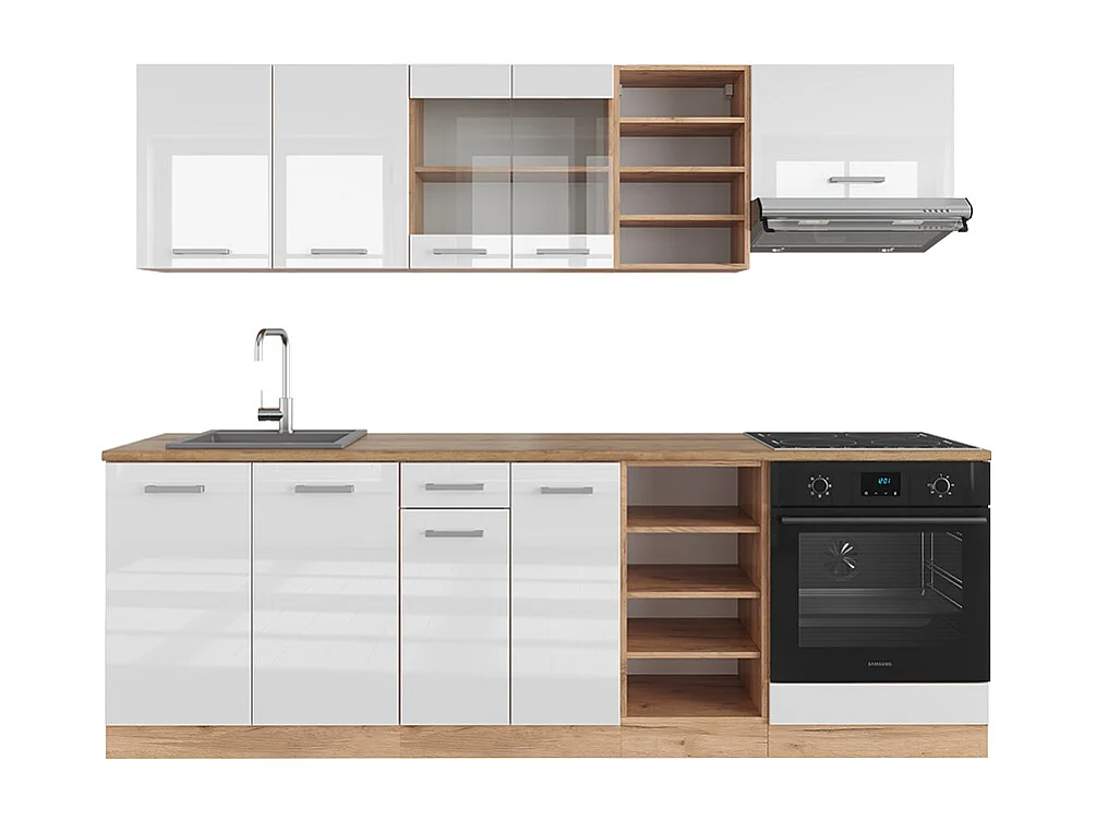 Cucina componibile bianco lucido/oro power oak 240x60x81.6 r-line