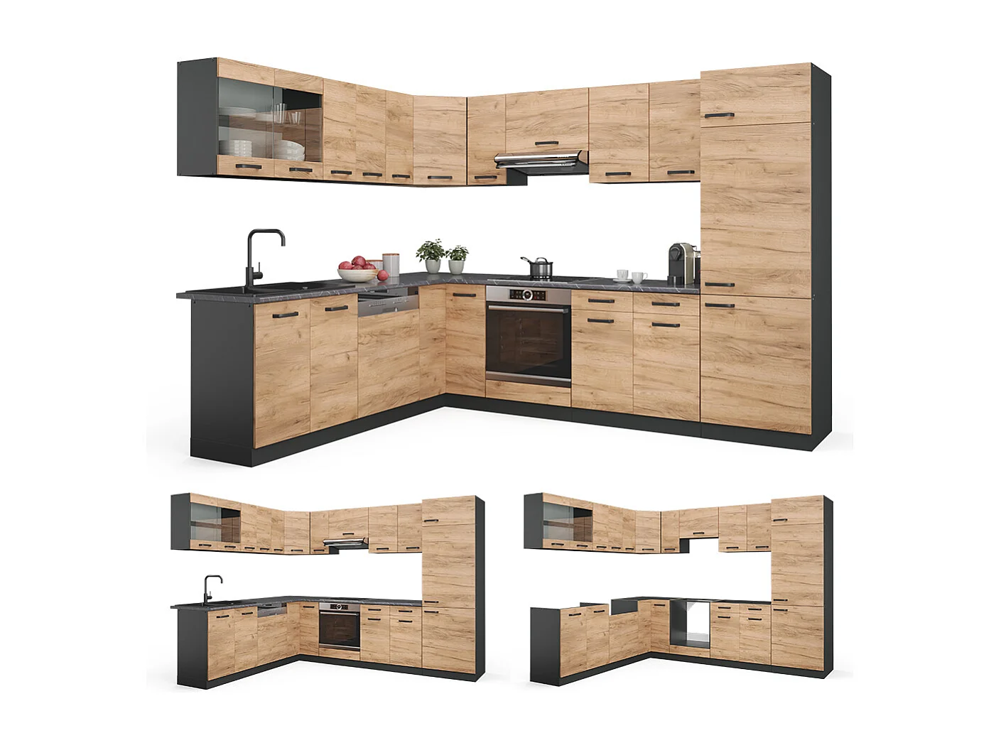 Cuisine en angle chêne doré/anthracite 287x60x81.6 r-line