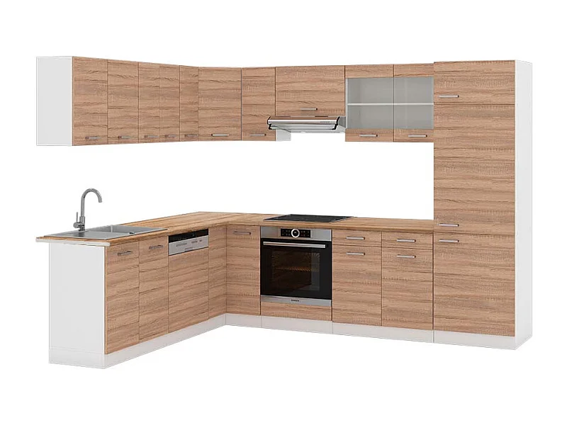 Cocina esquinera sonoma/blanco 287x60x81.6 r-line