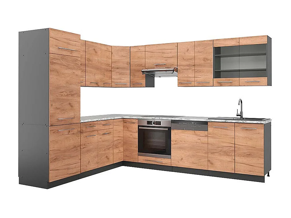 Cuisine en angle chêne doré/anthracite 287x60x81.6 fame-line