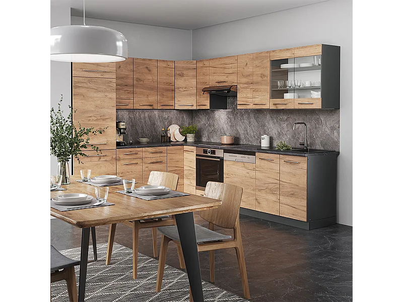 Cuisine en angle chêne doré/anthracite 287x60x81.6 fame-line