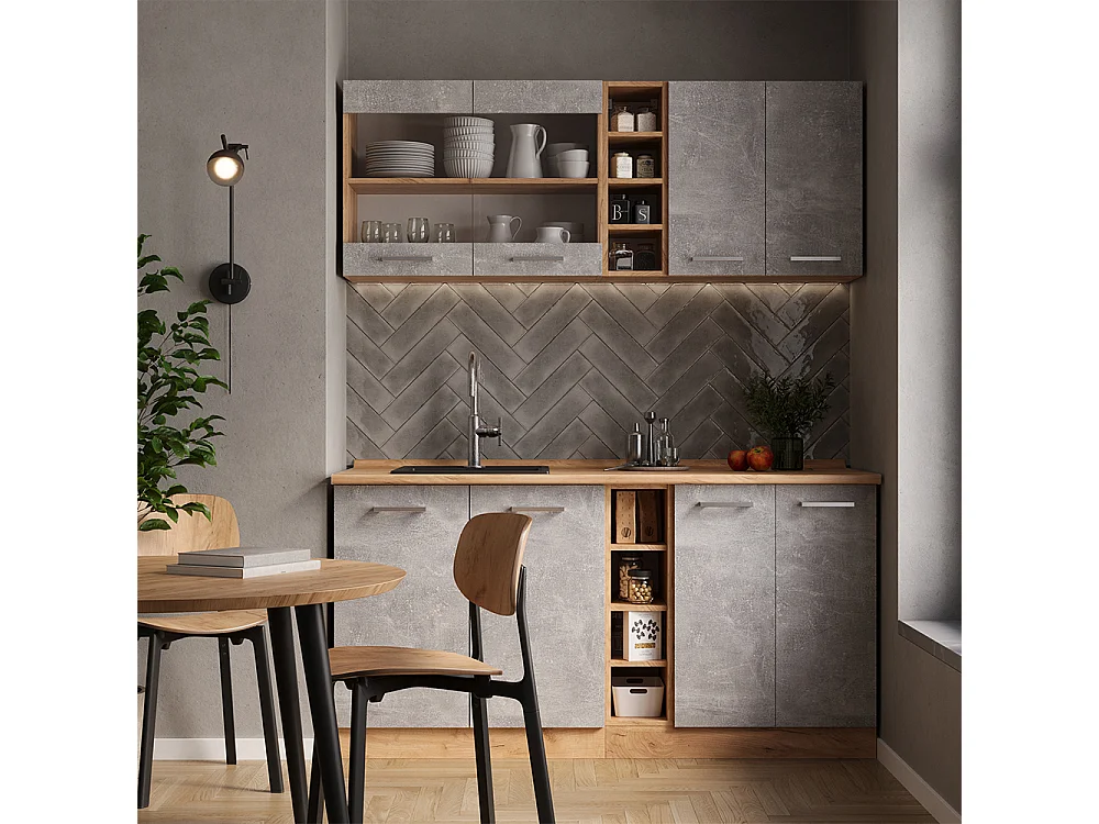 Cocina versátil hormigón/roble dorado 160x60x81.6 r-line