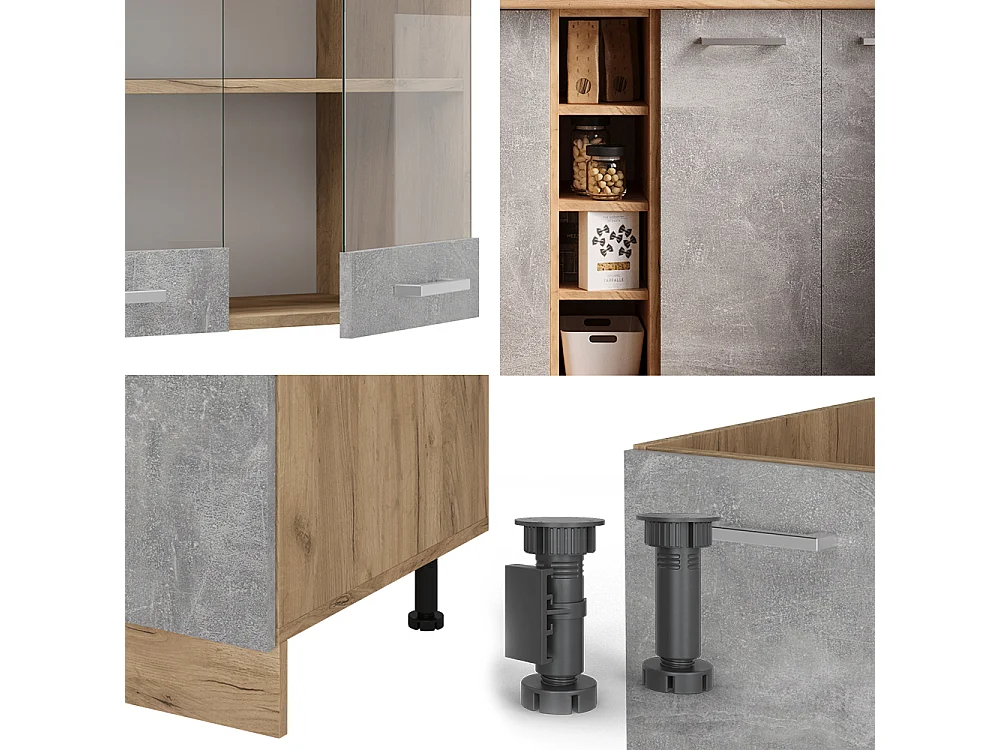 Cocina versátil hormigón/roble dorado 160x60x81.6 r-line