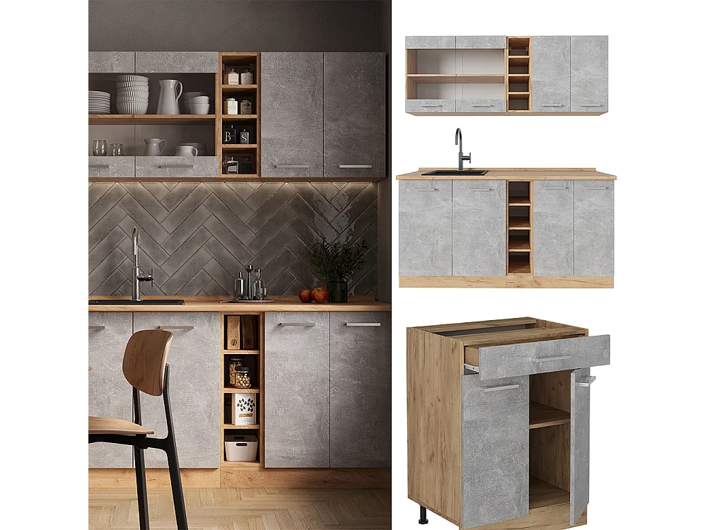 Cuisine béton/force dor chêne 160x60x81.6 r-line