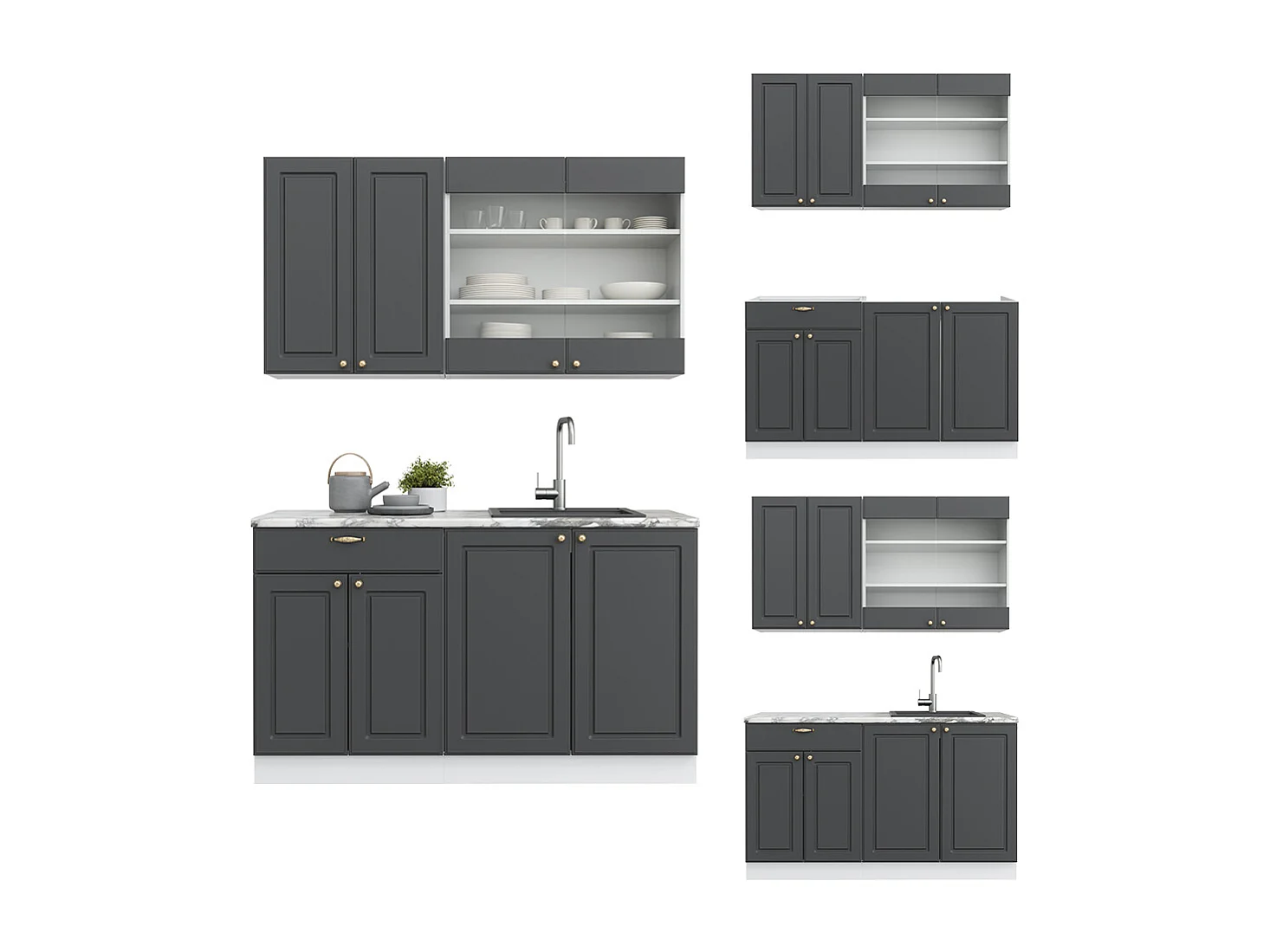 Cucina completa antracite-oro/bianco 140x60x81.6 fame-line
