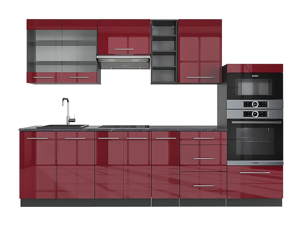 Cuisine bordeaux haute brillance/anthracite 280x46x81.6 fame-line