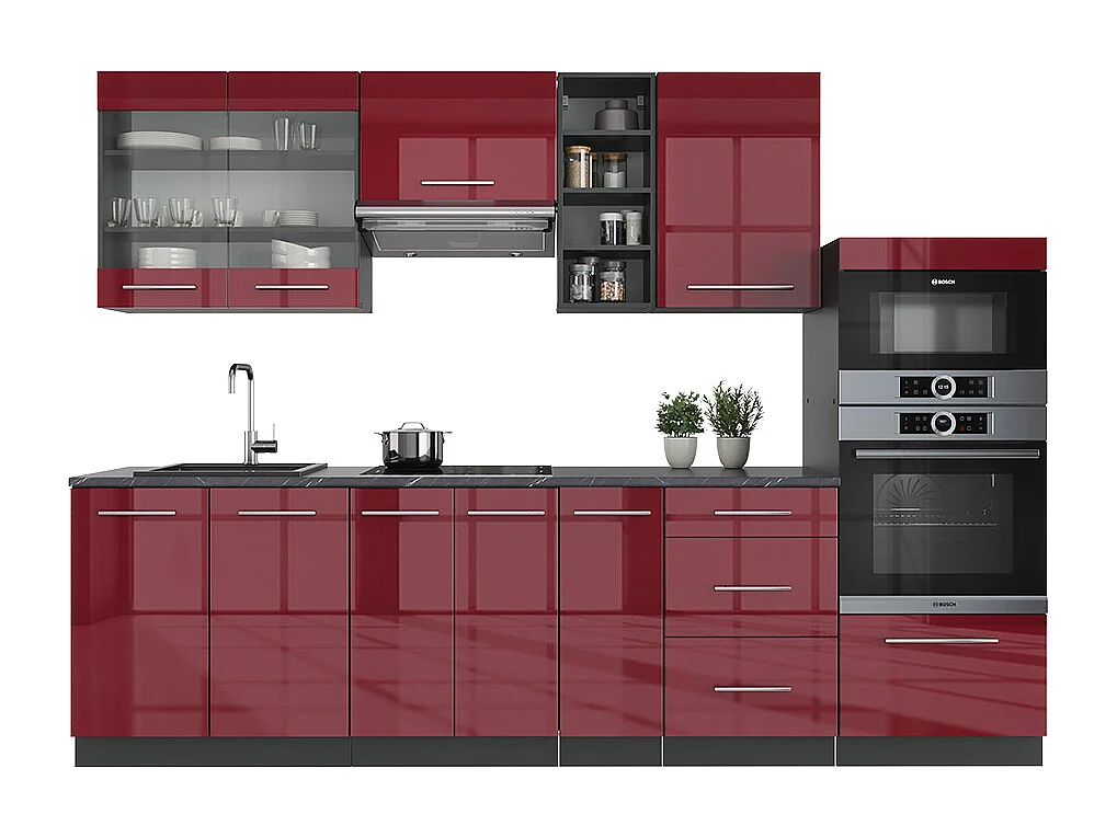 Cuisine bordeaux haute brillance/anthracite 280x46x81.6 fame-line