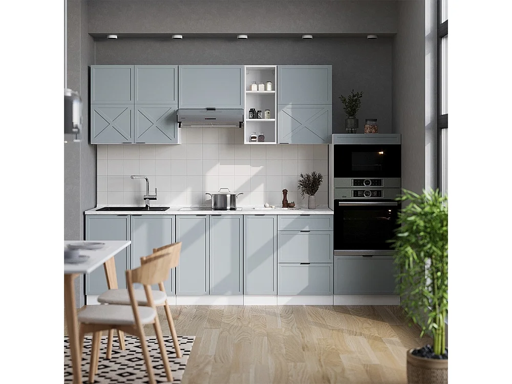 Cuisine bleu clair-gris/blanc 280x60x81.6 fame-line