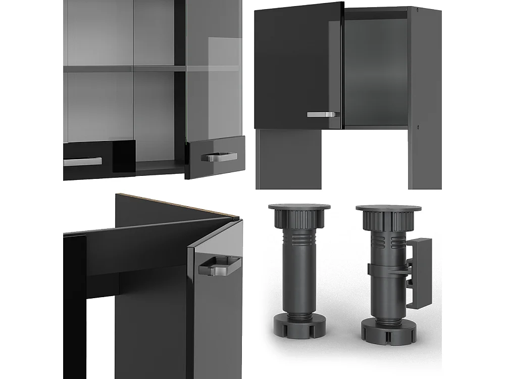 Cuisine en angle noir brillant/anthracite 247x60x81.6 r-line