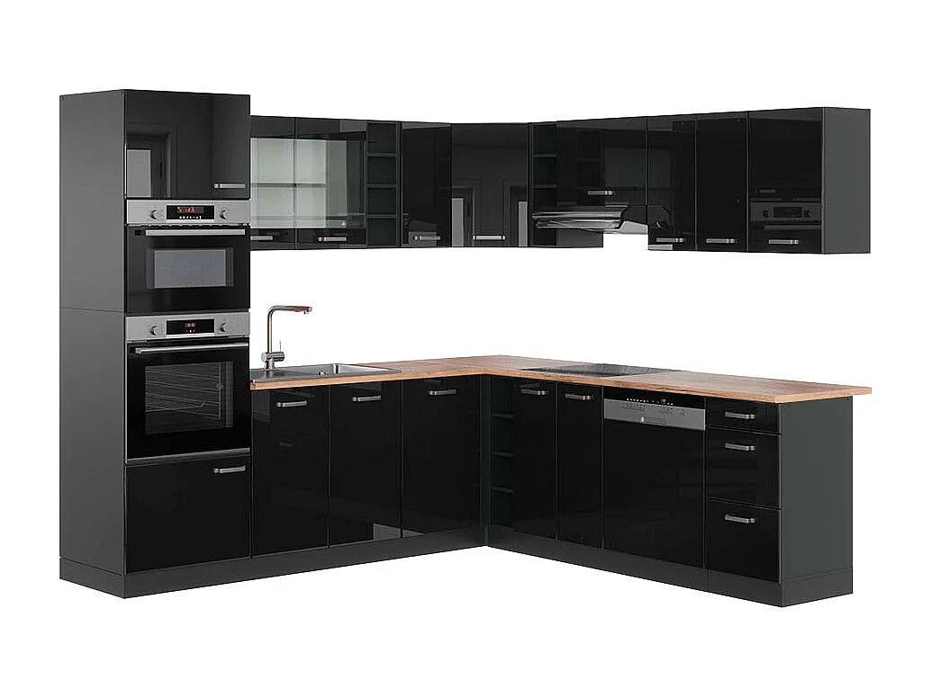 Cucina angolare completa nero lucido/antracite 247x60x81.6 r-line