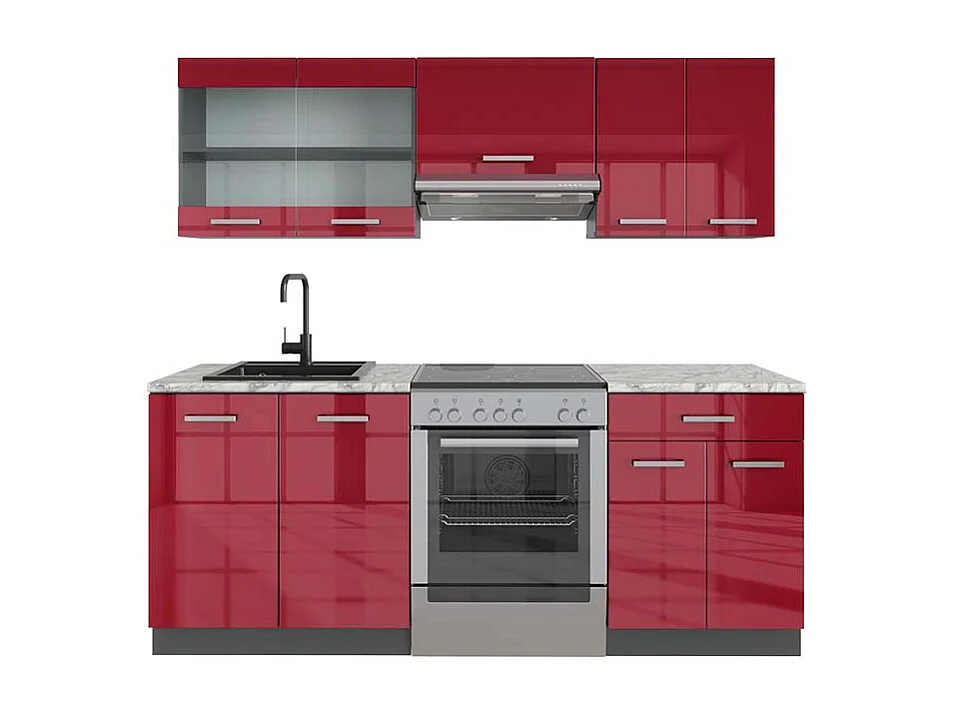 Kitchenette vermelho brilhante/antracite 200x60x81.6 r-line
