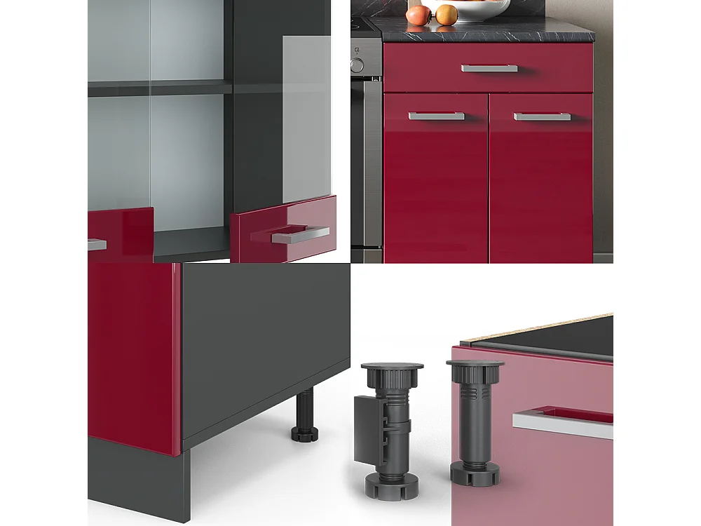 Kitchenette vermelho brilhante/antracite 200x60x81.6 r-line
