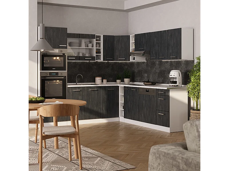 Cocina esquinera hormigón negro/blanco 247x60x81.6 r-line