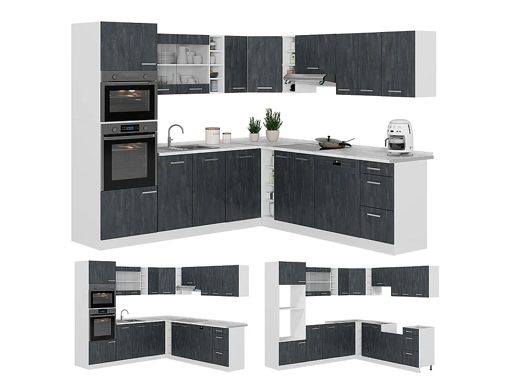 Cuisine en angle béton noir/blanc 247x60x81.6 r-line