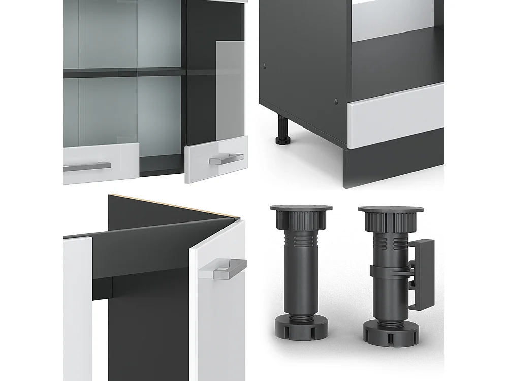 Hjørnekøkken hvid højglans/antracit 287x60x81.6 r-line