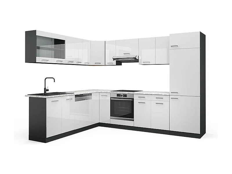 Cucina angolare completa bianco lucido/antracite 287x60x81.6 r-line