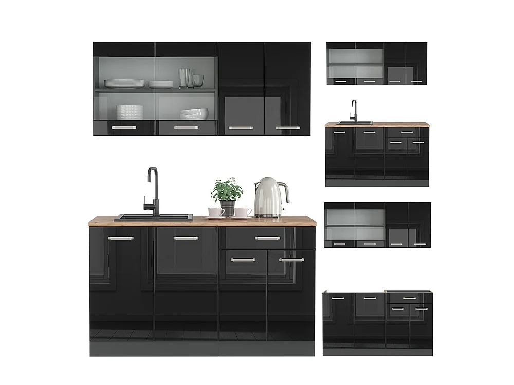 Cuisine noir brillant/anthracite 140x60x81.6 r-line