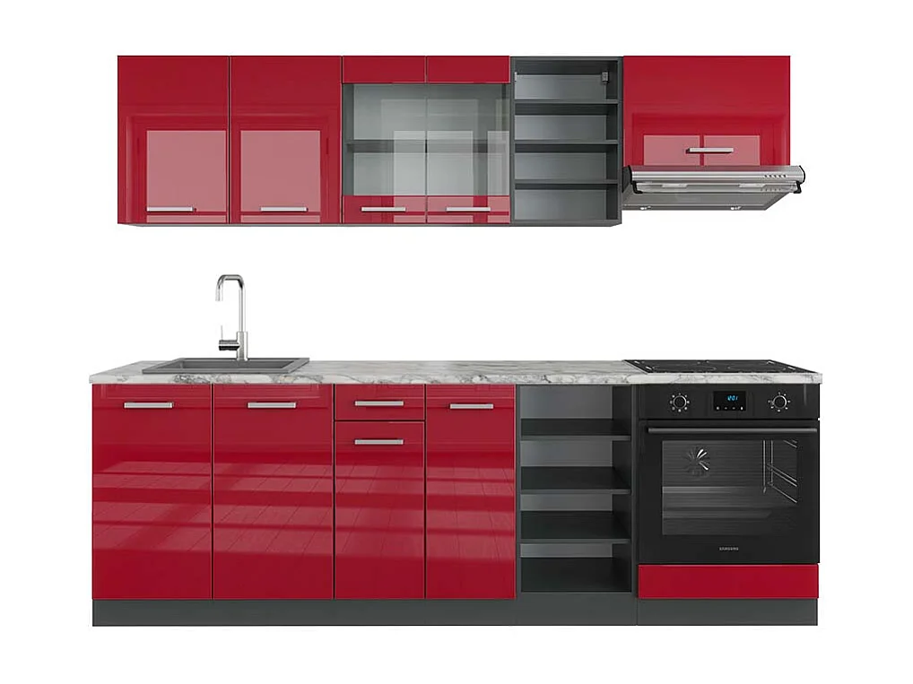 Complete keukeneenheid rood hoogglans/antraciet 240x60x81.6 r-line